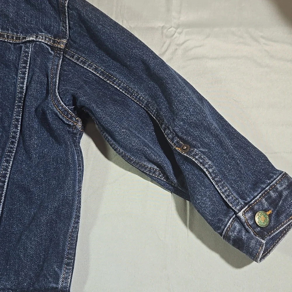 OshKosh B'gosh Classic Blue Jean Jacket Green Buttons Kids Size 4